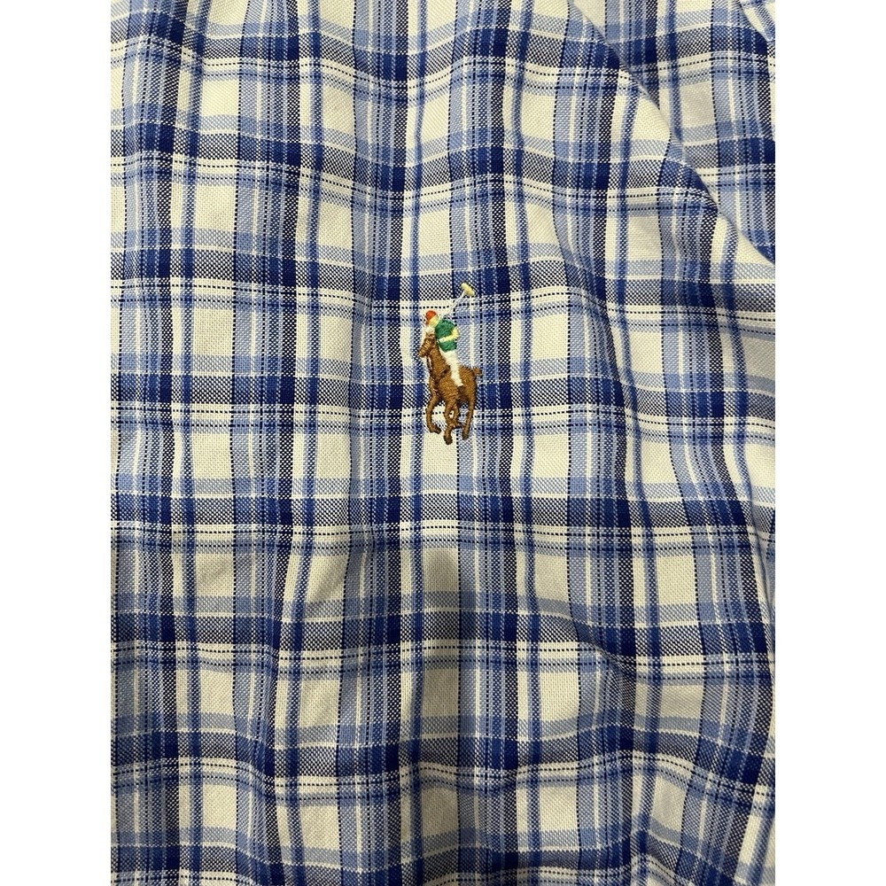 Ralph Lauren Cotton Blue and White Plaid Striped Button Down Shirt Men's Medium - Picture 6 of 9